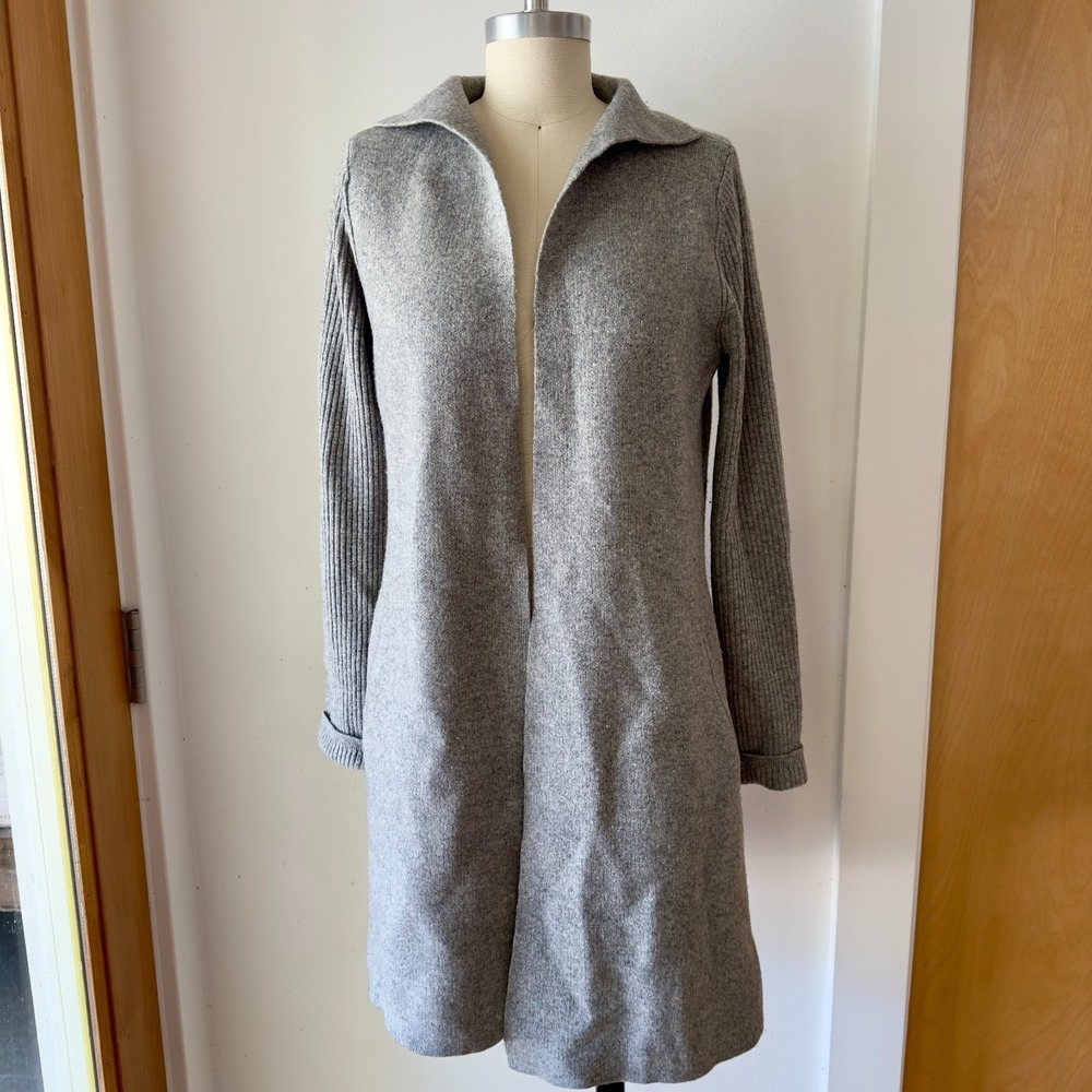 ADRIENNE VITTADINI Women's 100% 2-Ply Cashmere Coat Open Cardigan-Grey-Sz XS